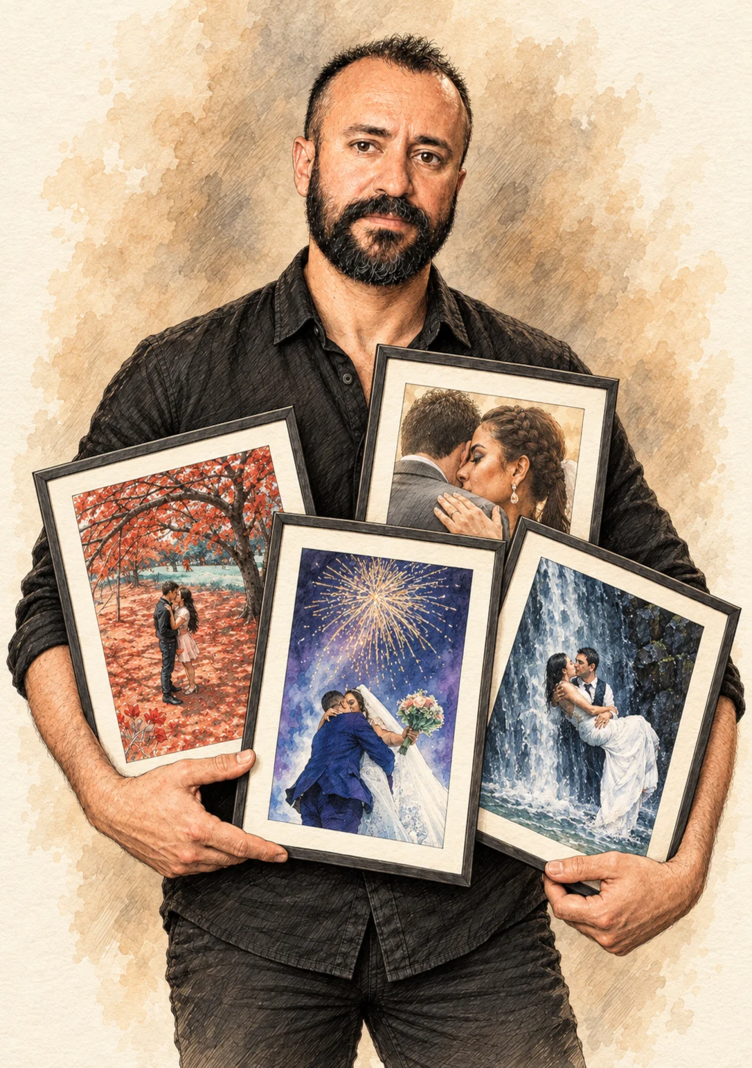 Paulo Sodré com quadros fotográficos em um retrato ilustrativo.